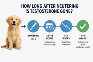 how long after neutering dog is testosterone gone