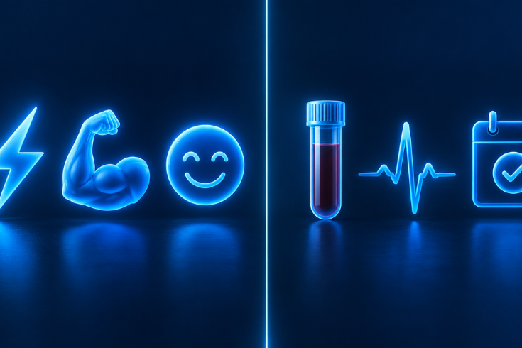 Visual comparison of TRT benefits — energy, strength, mood, against the ongoing monitoring and risks that come with treatment